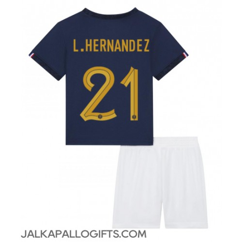 Ranska Lucas Hernandez #21 Koti Peliasu Lasten MM-kisat 2022 Lyhythihainen (+ Lyhyet housut)